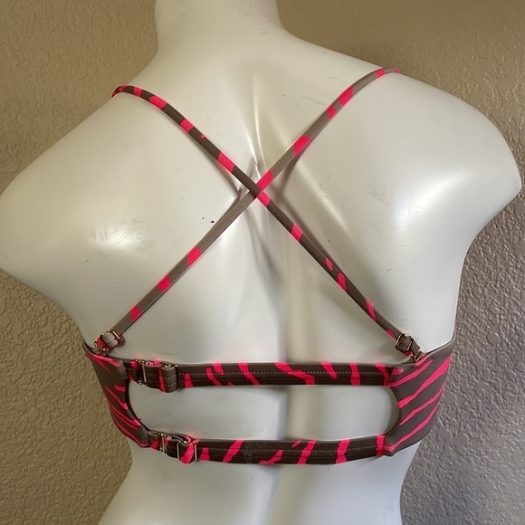 Beach Bunny Bikini Top Hot Tiger BB Tiger Striped Bikini Hot Pink & Nude RARE - Picture 9 of 16